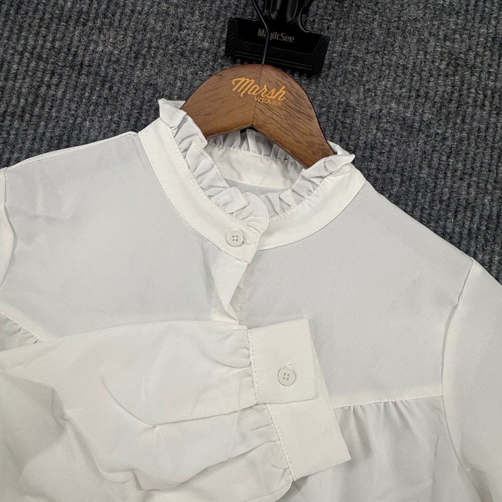 SHEIN Blouse Kids Size 12Y White Excellent Ruffle Mock Neck Long Sleeve Top